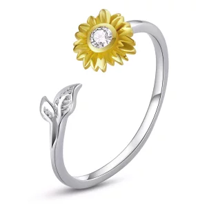 Pandora Style Zonnebloem Open Ring - BSR213 (afbeelding voor) Pandora Style Zonnebloem Open Ring - BSR213
