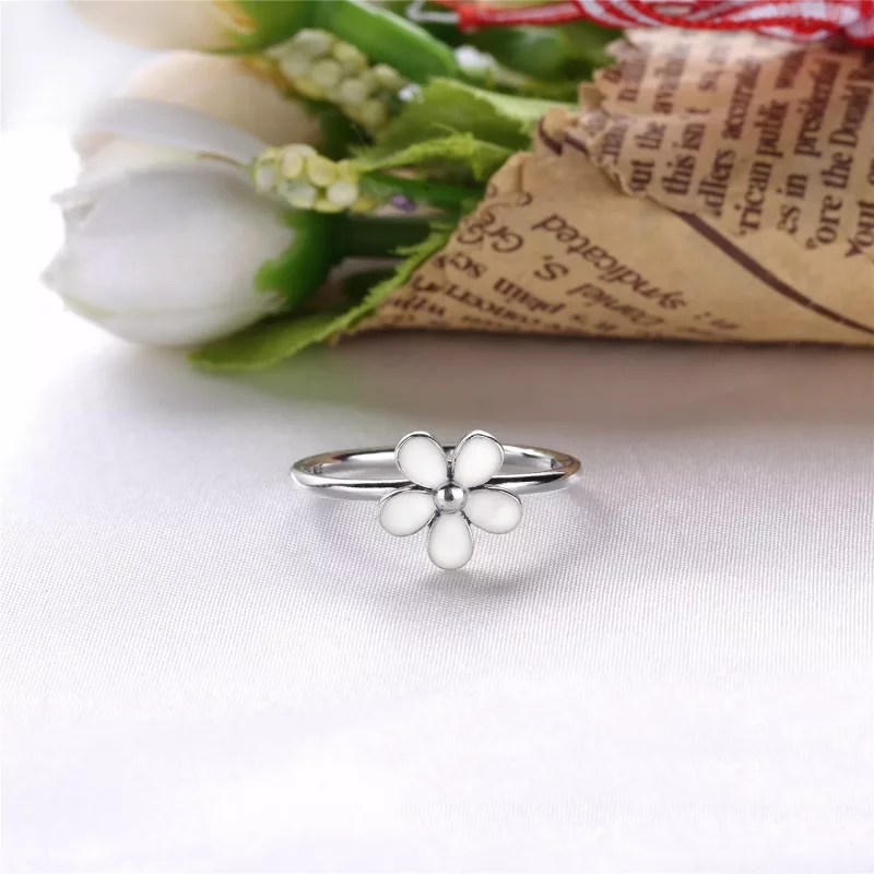(afbeelding voor) PANDORA Daisy Silver Ring With White Enamel - 190899En12 - Bekijken 2