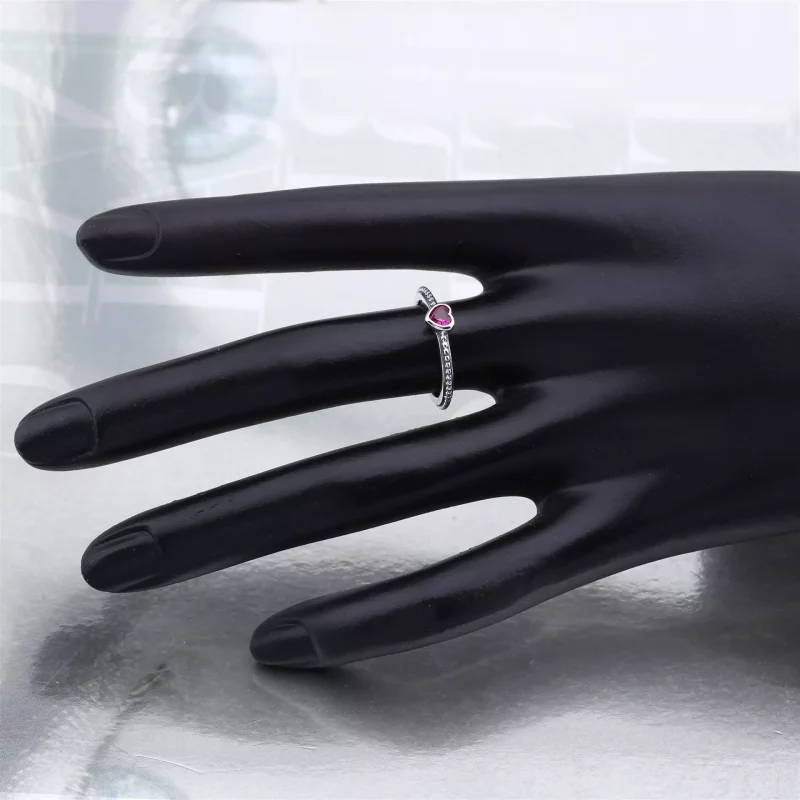 (afbeelding voor) PANDORA Heart Silver Ring With Golden Red Synthetic Ruby - 190896Sgr - Bekijken 4