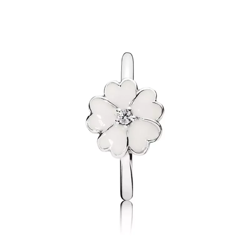 (afbeelding voor) PANDORA Primrose Silver Ring With Cubic Zirconia And White Enamel - 190931En12 - Bekijken 2