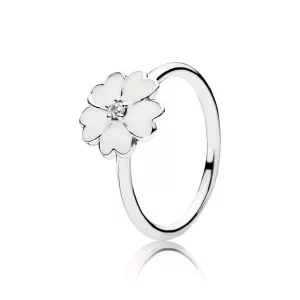PANDORA Primrose Silver Ring With Cubic Zirconia And White Enamel - 190931En12 (afbeelding voor) PANDORA Primrose Silver Ring With Cubic Zirconia And White Enamel - 190931En12