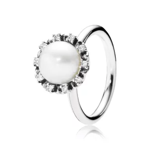 (afbeelding voor) Silver Ring With White Freshwater Cultured Pearl And Cubic Zirconia - 190916P
