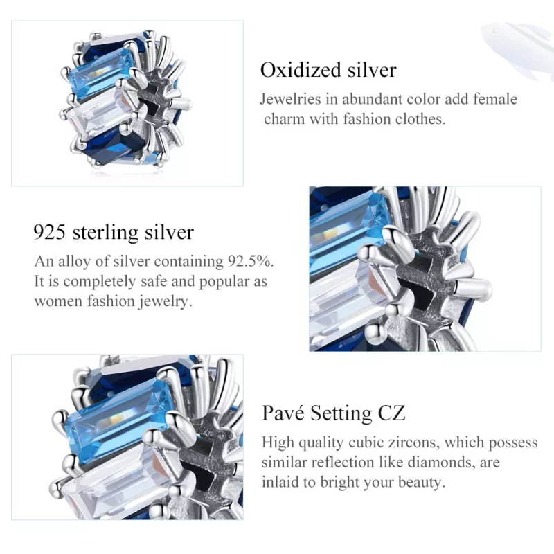 (afbeelding voor) Pandora Style Blauw vierkant Spacer Bedel - SCC1806 - Bekijken 7