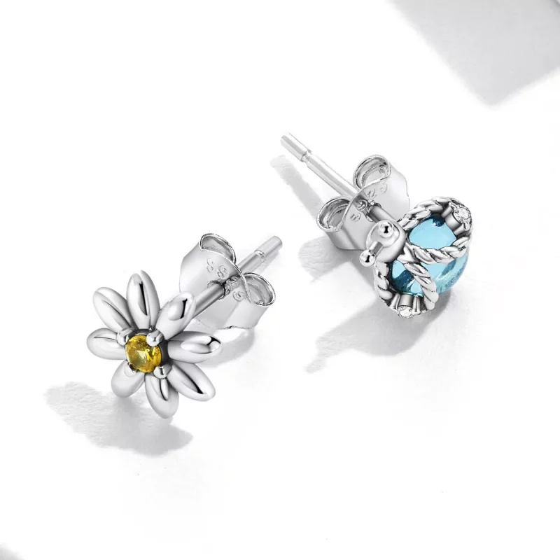 (afbeelding voor) Pandora Style Asymmetrisch Daisy Lieveheersbeestje Oorknopjes - SCE1364 - Bekijken 3