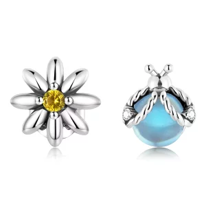 (afbeelding voor) Pandora Style Asymmetrisch Daisy Lieveheersbeestje Oorknopjes - SCE1364