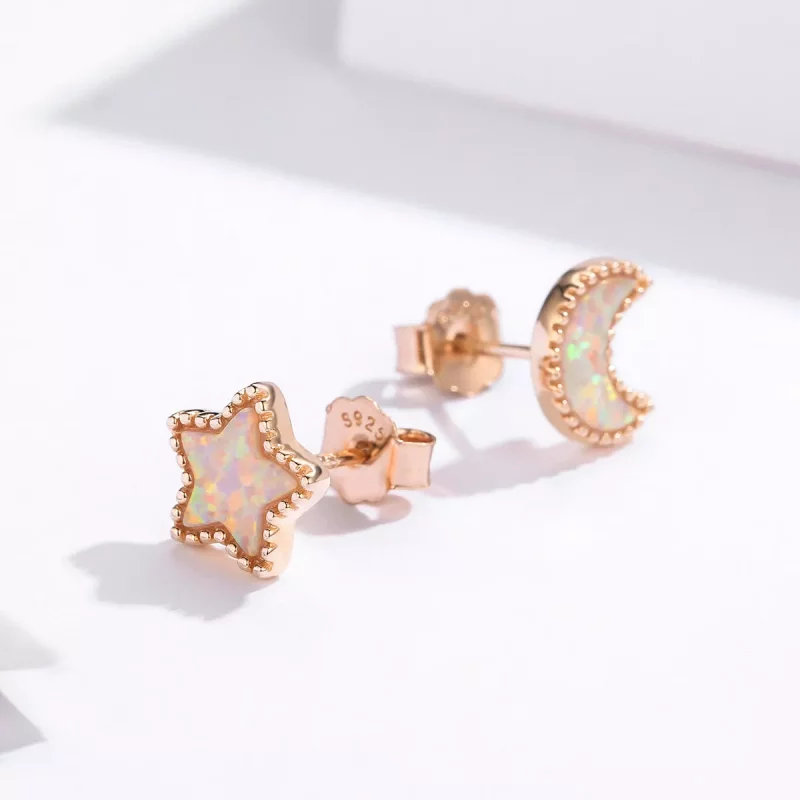 (afbeelding voor) Pandora Style Asymmetrische Maan Oorknopjes - SCE691 - Bekijken 2