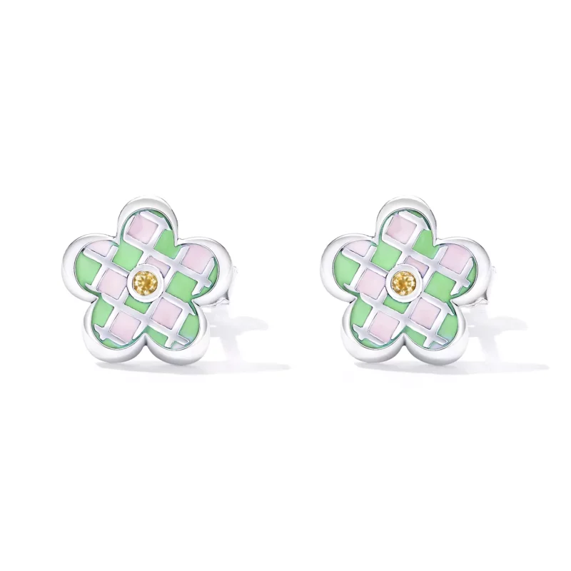 (afbeelding voor) Pandora Style Dambordroosjes Oorknopjes - SCE1387 - Bekijken 2