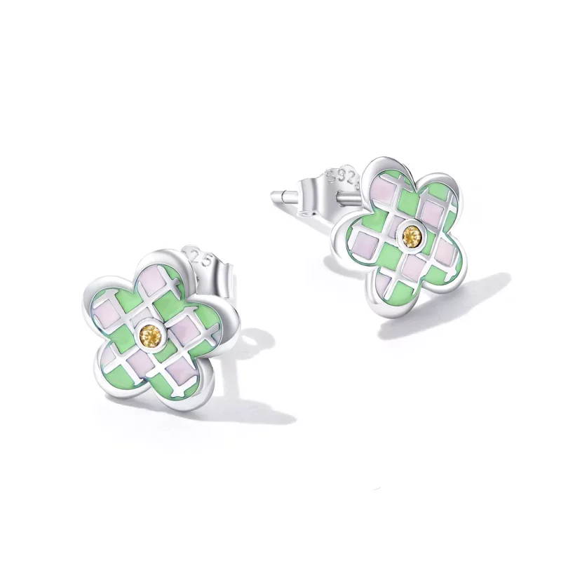 (afbeelding voor) Pandora Style Dambordroosjes Oorknopjes - SCE1387 - Bekijken 3