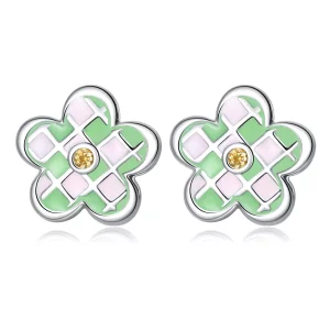 Pandora Style Dambordroosjes Oorknopjes - SCE1387 (afbeelding voor) Pandora Style Dambordroosjes Oorknopjes - SCE1387