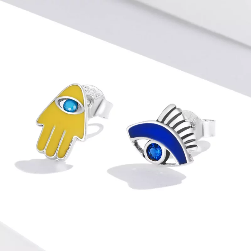 (afbeelding voor) Pandora Style Devil Eye Lucky Hand Set Oorknopjes - SCE1341 - Bekijken 2