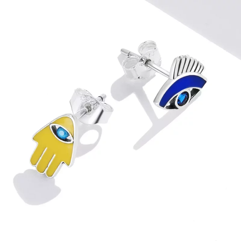 (afbeelding voor) Pandora Style Devil Eye Lucky Hand Set Oorknopjes - SCE1341 - Bekijken 4