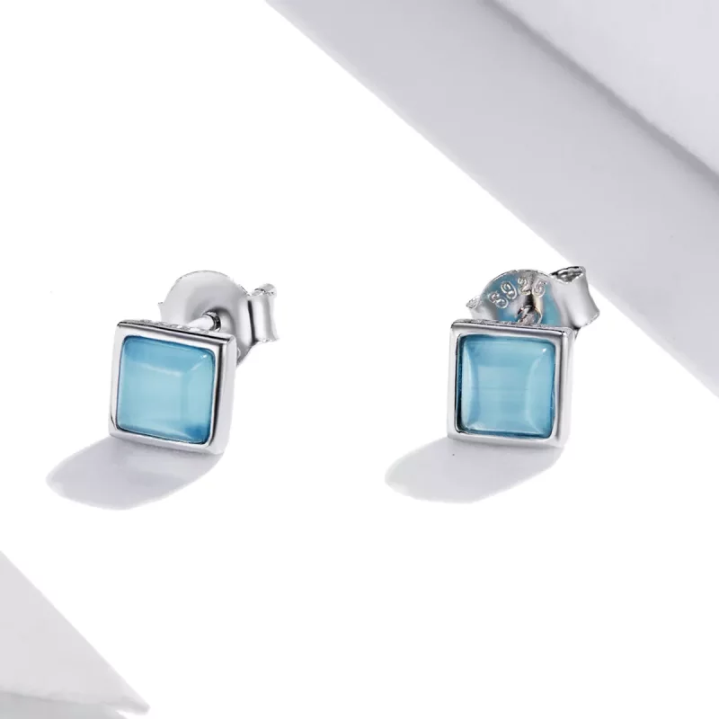 (afbeelding voor) Pandora Style Eenvoudige geometrie - Blauwe Kattenoog Oorknopjes - SCE1269-BU - Bekijken 2