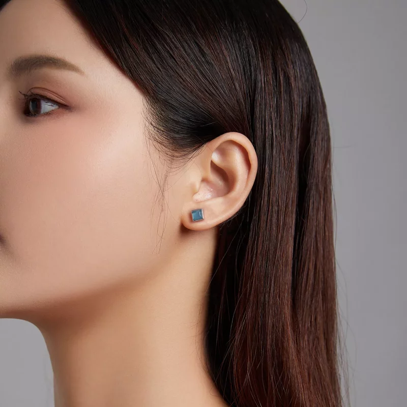 (afbeelding voor) Pandora Style Eenvoudige geometrie - Blauwe Kattenoog Oorknopjes - SCE1269-BU - Bekijken 3