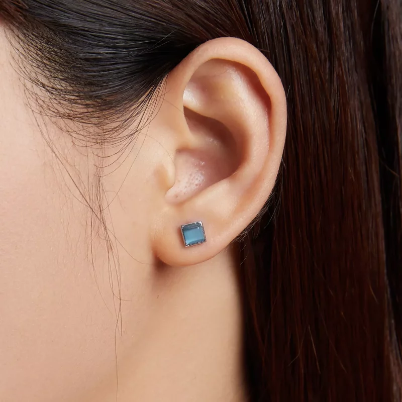 (afbeelding voor) Pandora Style Eenvoudige geometrie - Blauwe Kattenoog Oorknopjes - SCE1269-BU - Bekijken 5