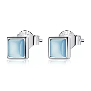 Pandora Style Eenvoudige geometrie - Blauwe Kattenoog Oorknopjes - SCE1269-BU (afbeelding voor) Pandora Style Eenvoudige geometrie - Blauwe Kattenoog Oorknopjes - SCE1269-BU