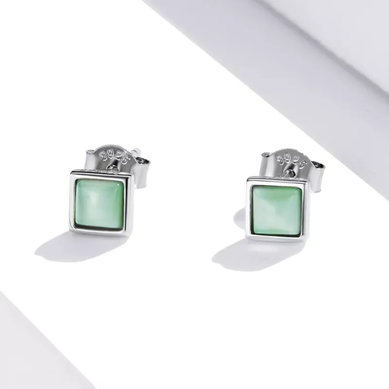 (afbeelding voor) Pandora Style Eenvoudige geometrie - Groene Kattenoog Oorknopjes - SCE1269-GN - Bekijken 2