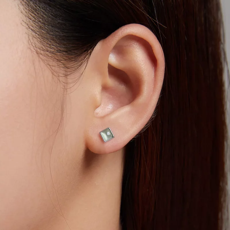 (afbeelding voor) Pandora Style Eenvoudige geometrie - Groene Kattenoog Oorknopjes - SCE1269-GN - Bekijken 5