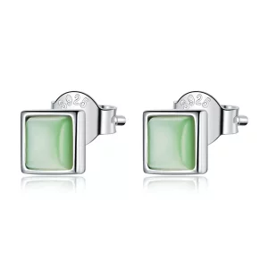 Pandora Style Eenvoudige geometrie - Groene Kattenoog Oorknopjes - SCE1269-GN (afbeelding voor) Pandora Style Eenvoudige geometrie - Groene Kattenoog Oorknopjes - SCE1269-GN