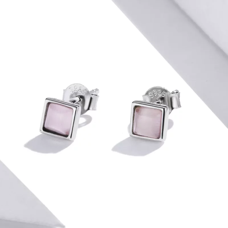 (afbeelding voor) Pandora Style Eenvoudige geometrie - Roze kattenoog Oorknopjes - SCE1269-PK - Bekijken 2