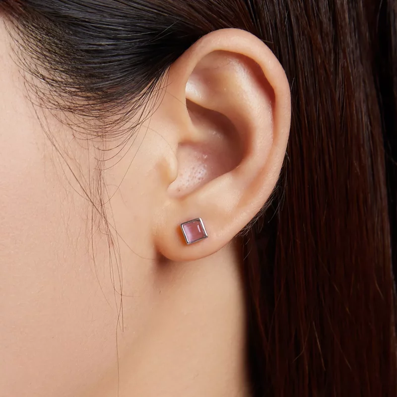 (afbeelding voor) Pandora Style Eenvoudige geometrie - Roze kattenoog Oorknopjes - SCE1269-PK - Bekijken 5