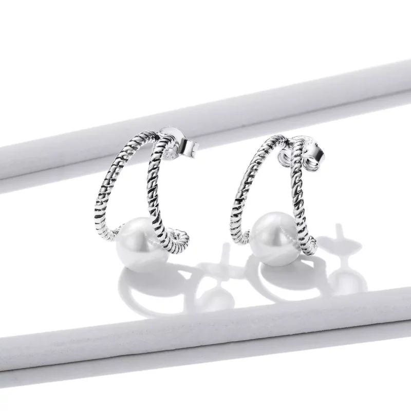 (afbeelding voor) Pandora Style Eenvoudige geometrische shell kralen Oorknopjes - BSE539 - Bekijken 2
