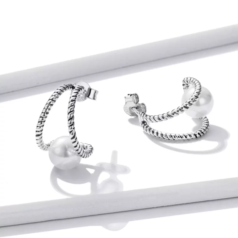 (afbeelding voor) Pandora Style Eenvoudige geometrische shell kralen Oorknopjes - BSE539 - Bekijken 3