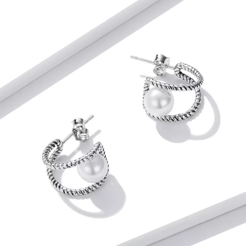 (afbeelding voor) Pandora Style Eenvoudige geometrische shell kralen Oorknopjes - BSE539 - Bekijken 4