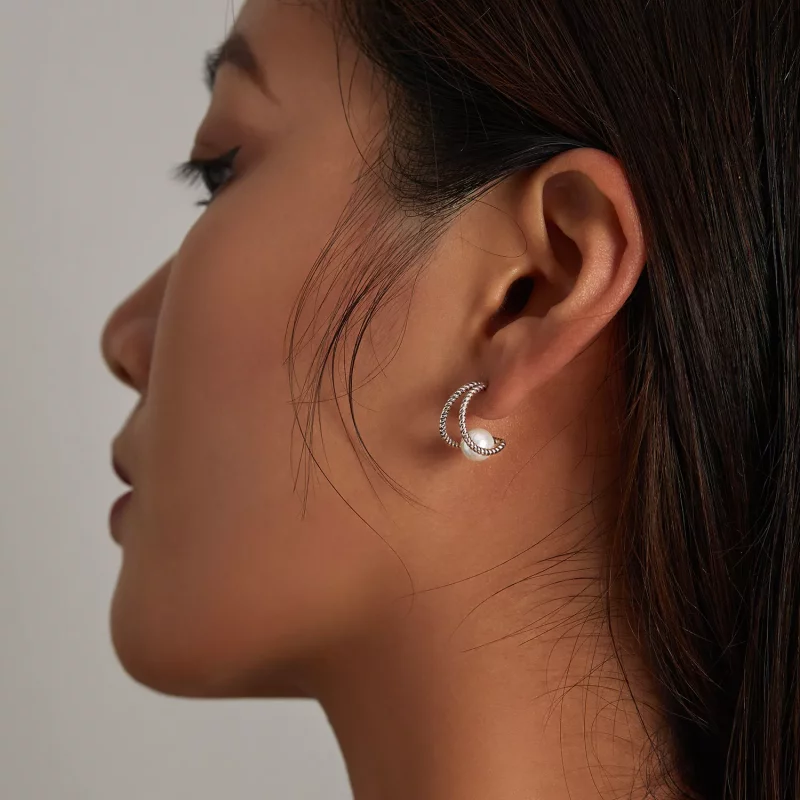 (afbeelding voor) Pandora Style Eenvoudige geometrische shell kralen Oorknopjes - BSE539 - Bekijken 7