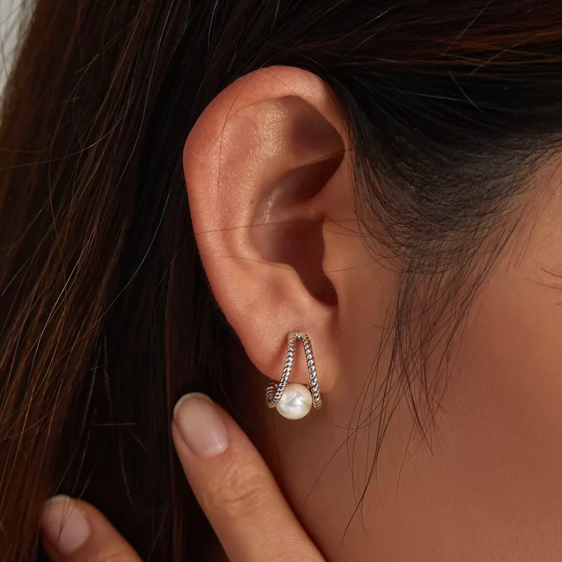 (afbeelding voor) Pandora Style Eenvoudige geometrische shell kralen Oorknopjes - BSE539 - Bekijken 8