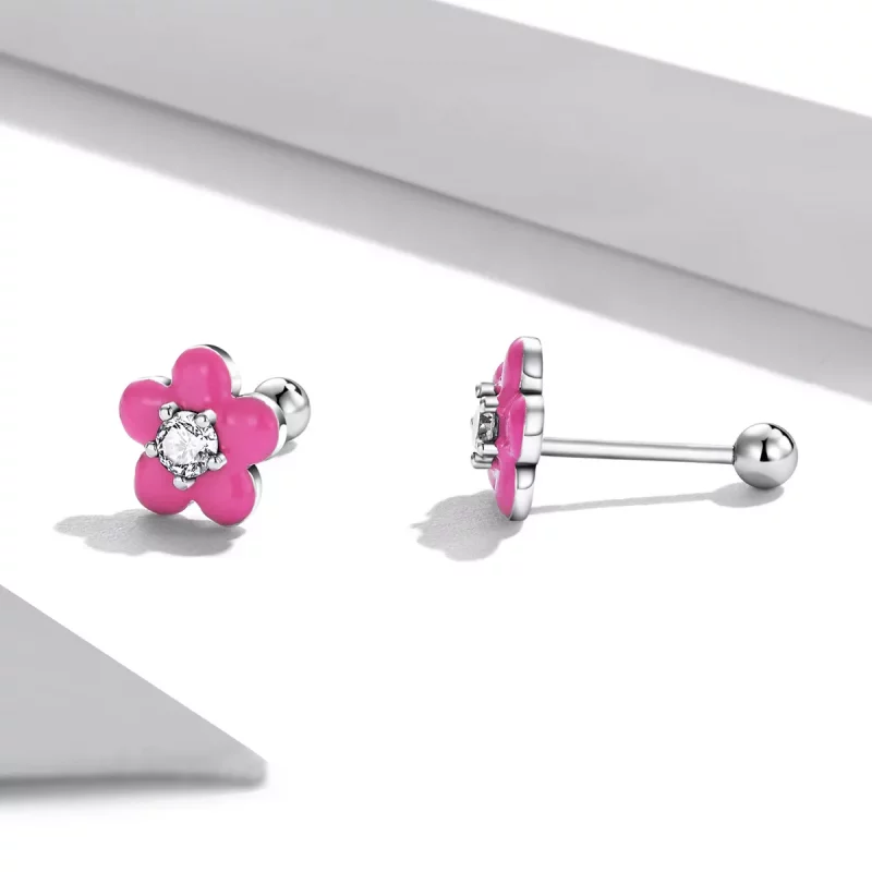 (afbeelding voor) Pandora Style Fluorescerende roze bloemen Oorknopjes - SCE1353 - Bekijken 2
