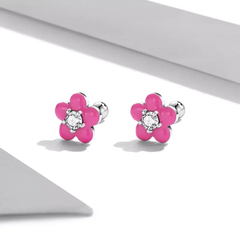 (afbeelding voor) Pandora Style Fluorescerende roze bloemen Oorknopjes - SCE1353 - Bekijken 4