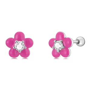 (afbeelding voor) Pandora Style Fluorescerende roze bloemen Oorknopjes - SCE1353
