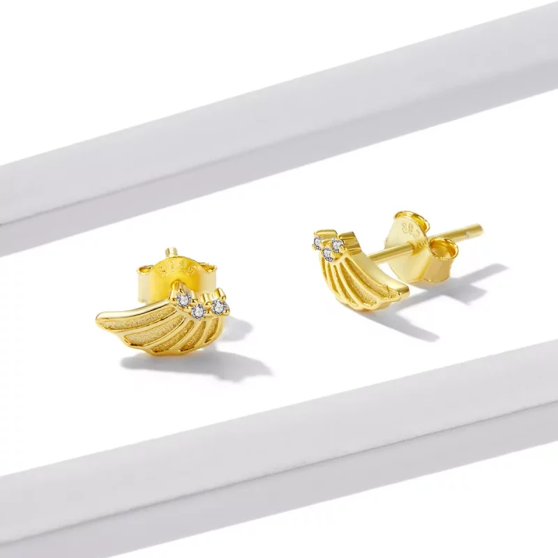 (afbeelding voor) Pandora Style Gouden Vleugels Oorknopjes - BSE524 - Bekijken 3