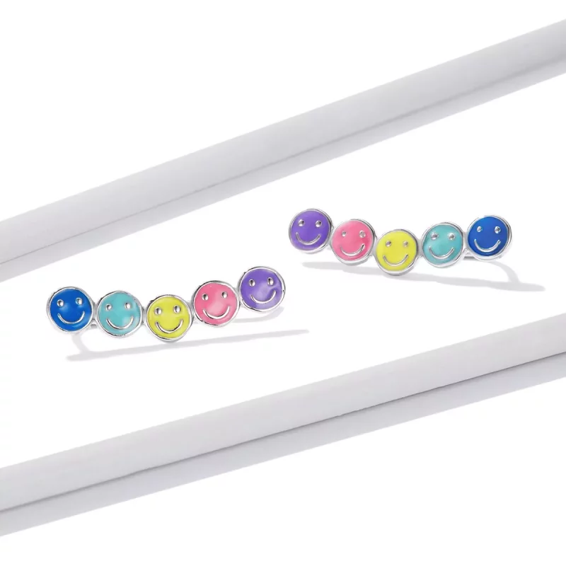 (afbeelding voor) Pandora Style Kleurrijke Smiley Face Oorknopjes - BSE553 - Bekijken 2