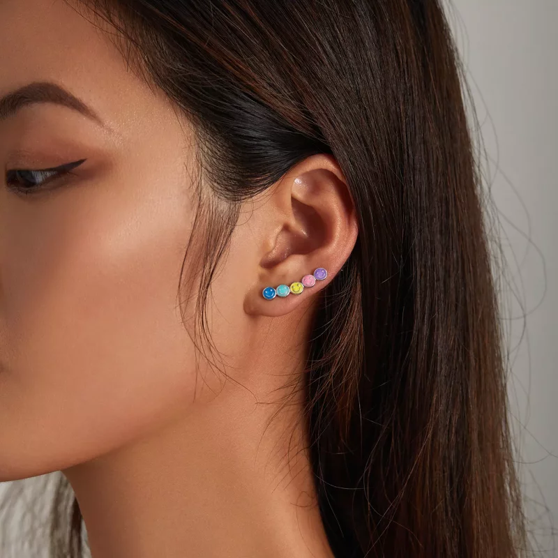 (afbeelding voor) Pandora Style Kleurrijke Smiley Face Oorknopjes - BSE553 - Bekijken 7