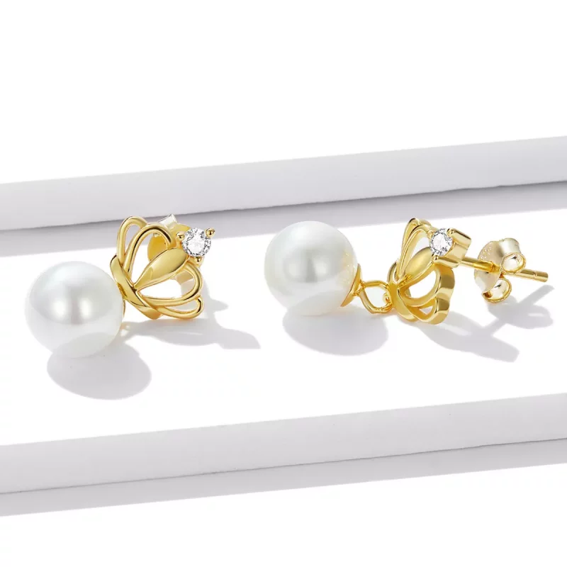 (afbeelding voor) Pandora Style Kroon Shell Kralen Oorknopjes - BSE549 - Bekijken 3
