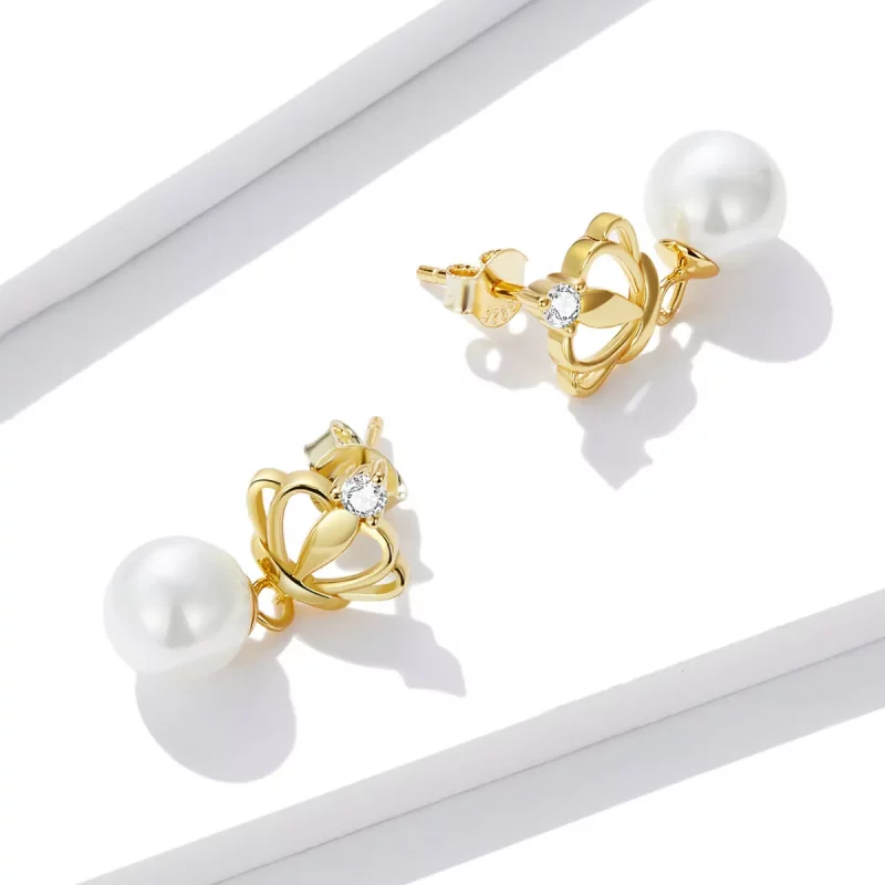 (afbeelding voor) Pandora Style Kroon Shell Kralen Oorknopjes - BSE549 - Bekijken 4