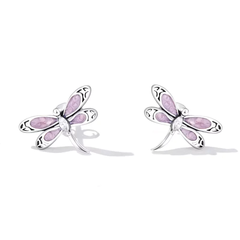 (afbeelding voor) Pandora Style Meisje Roze Dragonfly Oorknopjes - SCE1414 - Bekijken 2