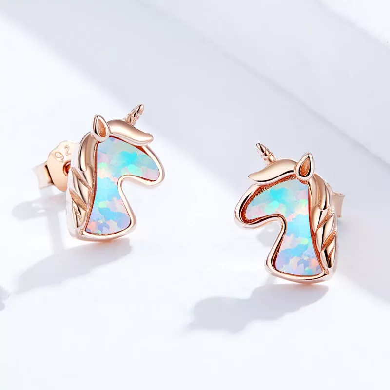 (afbeelding voor) Pandora Style Ocean Blue Opal Eenhoorn Oorknopjes - SCE815-C - Bekijken 4