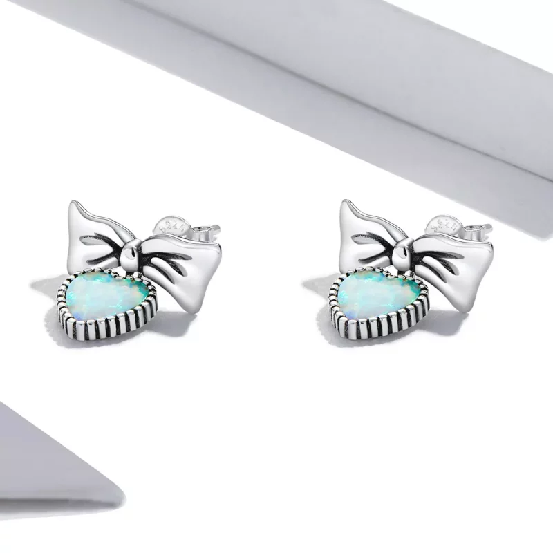(afbeelding voor) Pandora Style Opaal Hart Boog Oorknopjes - SCE1374 - Bekijken 2