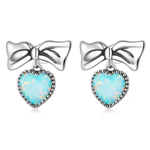 (afbeelding voor) Pandora Style Opaal Hart Boog Oorknopjes - SCE1374