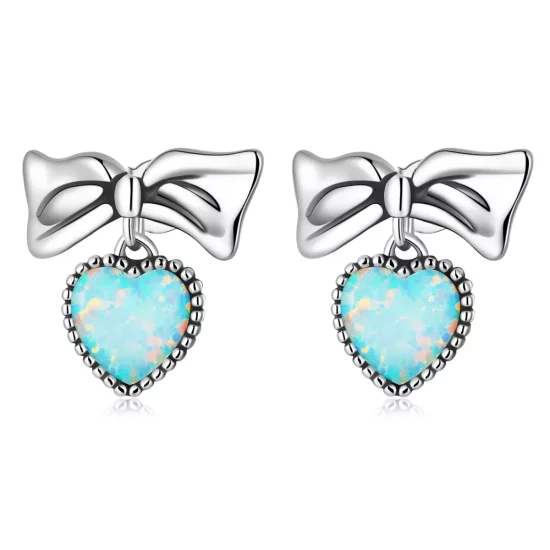 (afbeelding voor) Pandora Style Opaal Hart Boog Oorknopjes - SCE1374