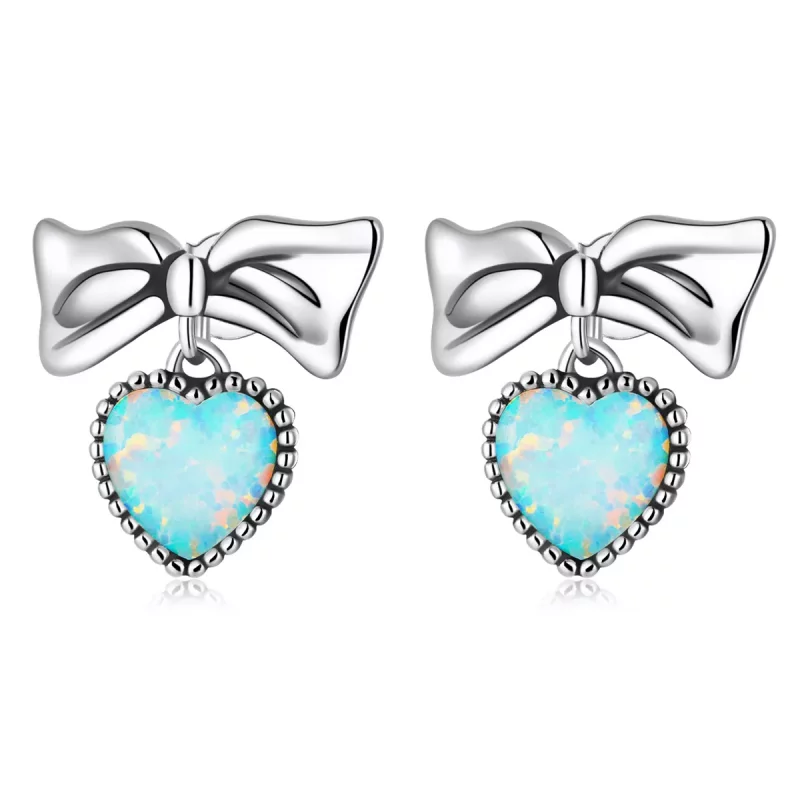 (afbeelding voor) Pandora Style Opaal Hart Boog Oorknopjes - SCE1374