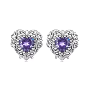 (afbeelding voor) Pandora Style Paars Zirkoon Hart Oorknopjes - BSE695