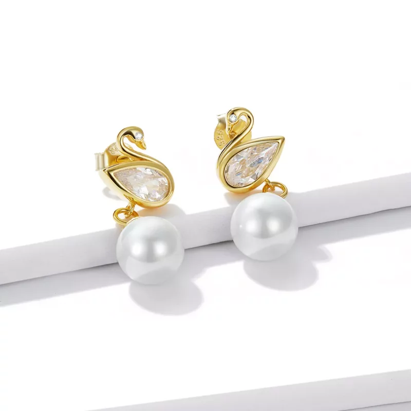 (afbeelding voor) Pandora Style Swan Shell Kralen Oorknopjes - BSE548 - Bekijken 2