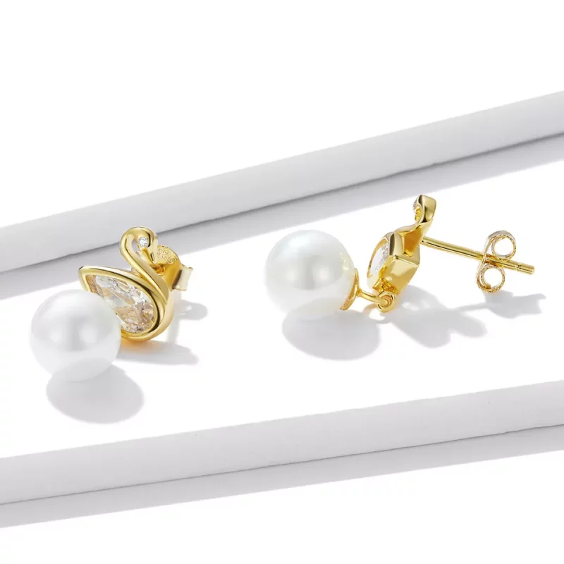(afbeelding voor) Pandora Style Swan Shell Kralen Oorknopjes - BSE548 - Bekijken 3
