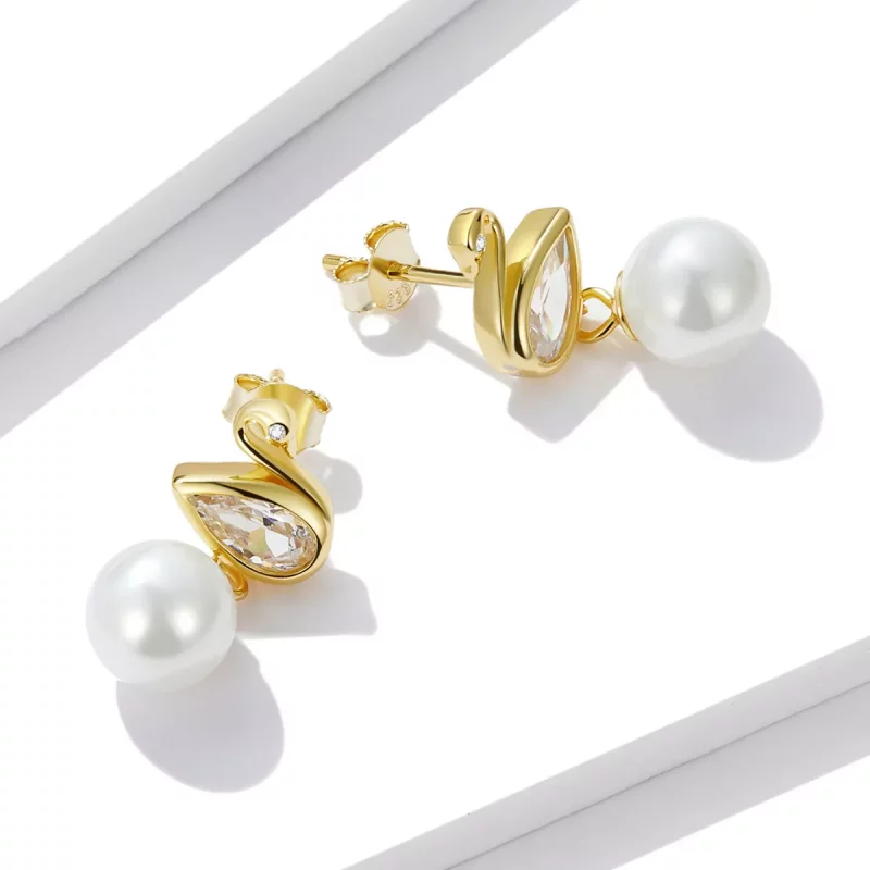 (afbeelding voor) Pandora Style Swan Shell Kralen Oorknopjes - BSE548 - Bekijken 4