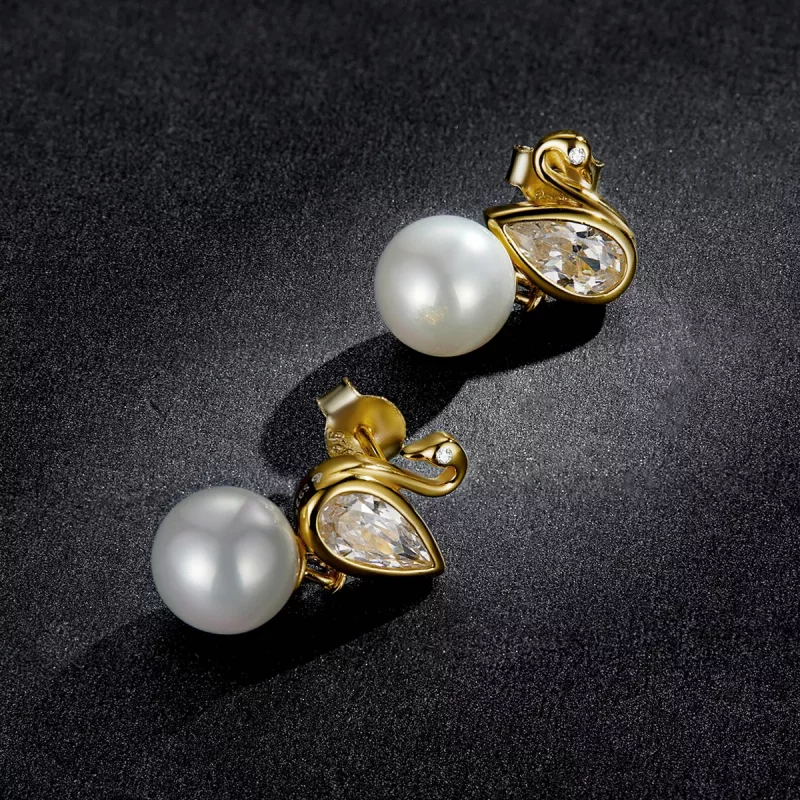 (afbeelding voor) Pandora Style Swan Shell Kralen Oorknopjes - BSE548 - Bekijken 5