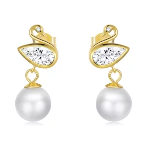 (afbeelding voor) Pandora Style Swan Shell Kralen Oorknopjes - BSE548