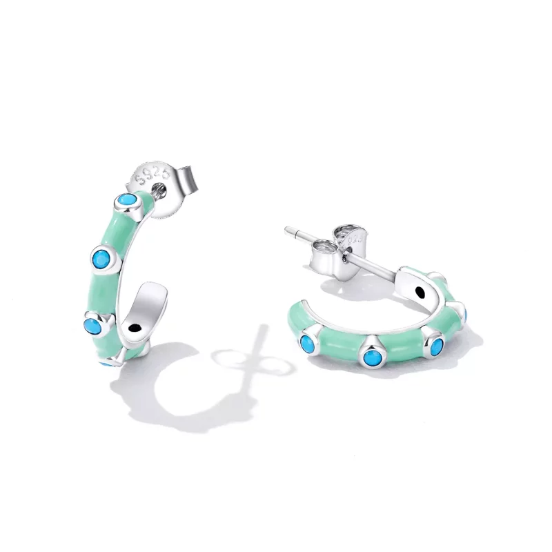 (afbeelding voor) Pandora Style Turquoise Halve Cirkel Oorknopjes - SCE1404 - Bekijken 2